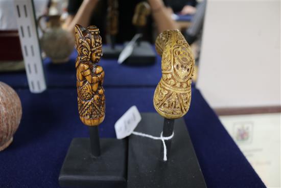 Two Japanese walrus tusk or bone kris handles
